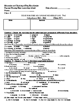 4 Đề thi học kỳ II môn Tiếng Anh 8 - Năm học 2015-2016 - Trường THCS Nguyễn Thượng Hiền