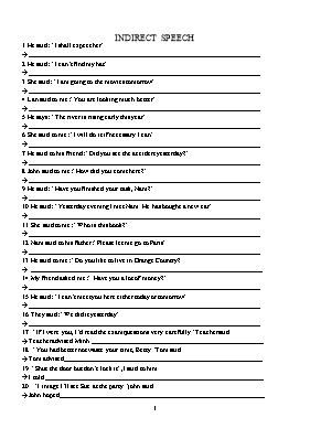 Bài tập Indirect speech