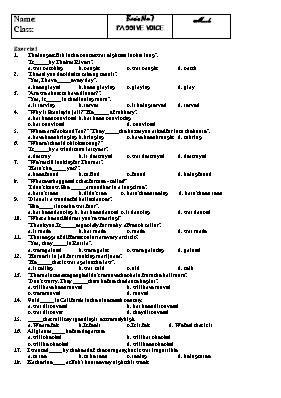 Bài tập trắc nghiệm Passive voice