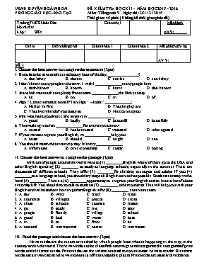 Bộ đề kiểm tra học kỳ I môn Tiếng Anh Lớp 9 - Năm học 2015-2016 - Phòng GD & ĐT Hoài Nhơn