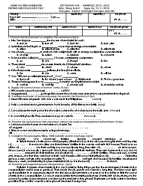 Bộ đề thi học kỳ II môn Tiếng Anh Lớp 9 - Năm học 2015-2016 - Phòng GD & ĐT Hoài Nhơn (Có đáp án)