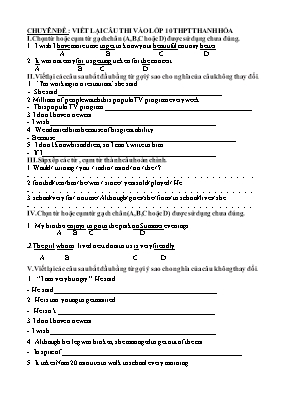 Chuyên đề Viết lại câu thi vào Lớp 10 THPT môn Tiếng Anh tỉnh Thanh Hóa