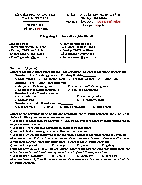 Đề đề xuất kiểm tra chất lượng học kỳ I môn Tiếng Anh Lớp 8 (Thí điểm) - Năm học 2015-2016 - Phòng GD & ĐT Châu Thành (Có đáp án)