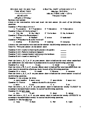 Đề đề xuất kiểm tra chất lượng học kỳ II môn Tiếng Anh Lớp 6 - Năm học 2015-2016 - Phòng GD & ĐT Cao Lãnh