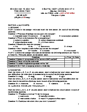 Đề đề xuất kiểm tra chất lượng học kỳ II môn 