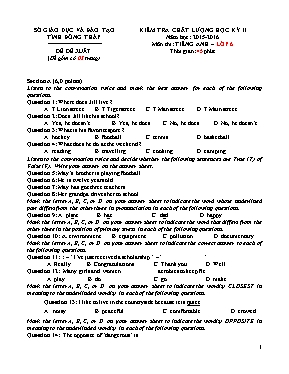 Đề đề xuất kiểm tra chất lượng học kỳ II môn 