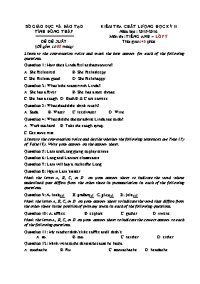 Đề đề xuất kiểm tra chất lượng học kỳ II môn Tiếng Anh Lớp 7 - Năm học 2015-2016 - Phòng GD & ĐT Cao Lãnh