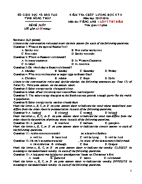 Đề đề xuất kiểm tra chất lượng học kỳ II môn 
