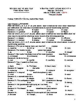 Đề đề xuất kiểm tra chất lượng học kỳ II môn Tiếng Anh Lớp 9 - Năm học 2015-2016 - Trường THCS Cái Tàu Hạ
