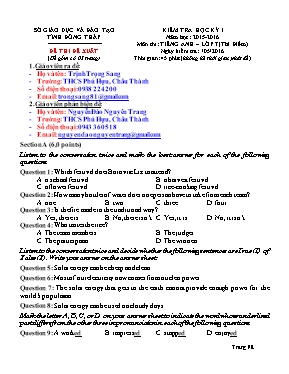 Đề đề xuất kiểm tra học kỳ I môn Tiếng Anh Lớp 7 (Thí điểm) - Năm học 2015-2016 - Phòng GD & ĐT Châu Thành (Có đáp án)