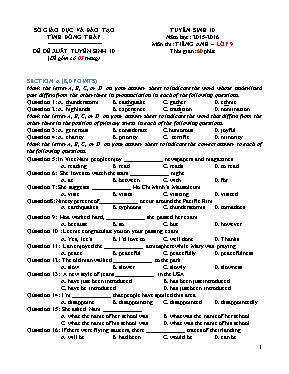 Đề đề xuất tuyển sinh vào Lớp 10 THPT môn Tiếng Anh - Năm học 2015-2016 - Phòng GD & ĐT Hồng Ngự (Có đáp án)