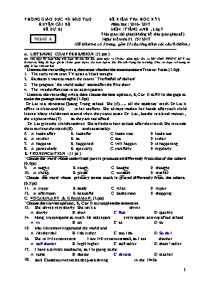 Đề dự bị kiểm tra học kỳ II môn Tiếng Anh 7 -