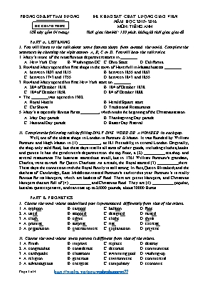 Đề khảo sát chất lượng giáo viên môn Tiếng Anh - Năm học 2015-2016 - Phòng GD & ĐT Tam Dương (Có đáp án)