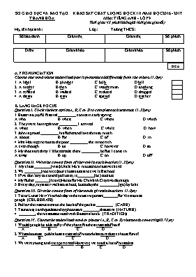Đề khảo sát chất lượng học kỳ II môn Tiếng Anh Lớp 9 - Đề A - Năm học 2016-2017 - Sở GD& ĐT Thanh Hóa (Có đáp án)