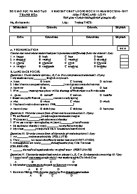 Đề khảo sát chất lượng học kỳ II môn Tiếng Anh Lớp 9 - Đề B - Năm học 2016-2017 - Sở GD& ĐT Thanh Hóa (Có đáp án)