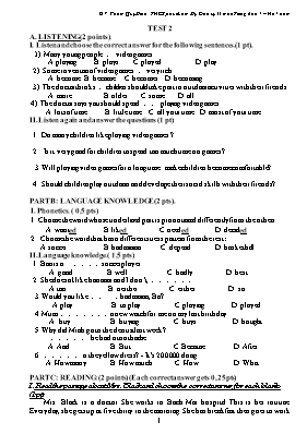 Đề kiểm tra học kỳ 2 môn Tiếng Anh 7