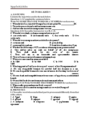 Đề ôn thi học sinh giỏi môn Tiếng Anh Khối 9 - Đề 6