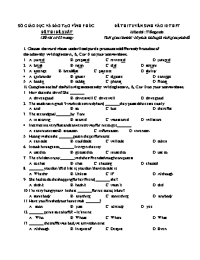 Đề thi đề xuất vào Lớp 10 THPT môn Tiếng Anh