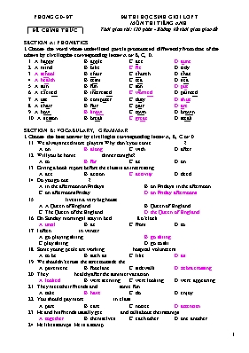 Đề thi học sinh giỏi môn Tiếng Anh 7 (Kèm đáp án)