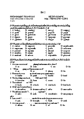 Đề thi olympic môn Tiếng Anh 8 - Đề 2 - Trườn