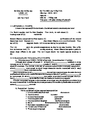 Đề thi thử học sinh giỏi cấp tỉnh môn Tiếng Anh Lớp 9 - Năm học 2010-2011 - Sở GD & ĐT Long An