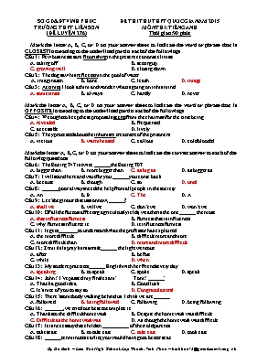 Đề thi thử THPT Quốc gia môn Tiếng Anh năm 2015 - Trường THPT Liễn Sơn