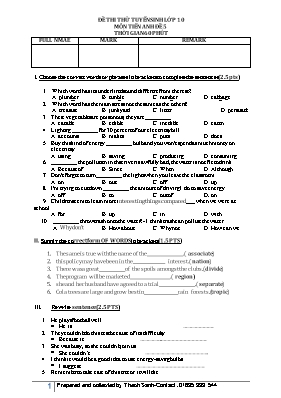 Đề thi thử tuyển sinh Lớp 10 THPT môn Tiếng Anh - Đề 5