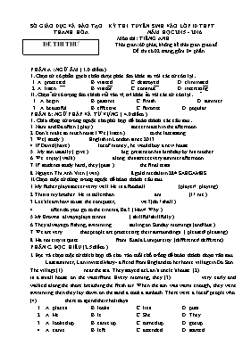 Đề thi thử tuyển sinh vào Lớp 10 THPT môn Tiếng Anh - Năm học 2015-2016 - Sở GD & ĐT Thanh Hóa