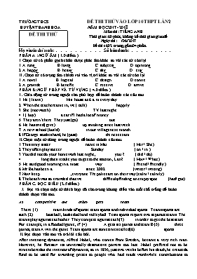 Đề thi thử vào Lớp 10 THPT lần 2 môn Tiếng Anh - Năm học 2017-2018 - Phòng GD & ĐT Thanh Hoa