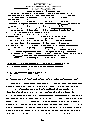 Đề thi thử vào Lớp 10 THPT lần 3 môn Tiếng Anh - Năm học 2016-2017