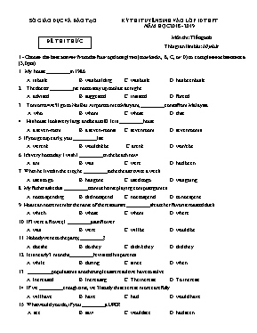 Đề thi thử vào Lớp 10 THPT môn Tiếng Anh - Năm học 2018-2019 (Có đáp án)