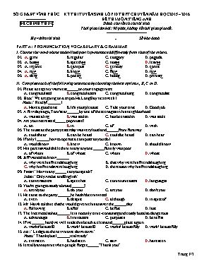 Đề thi tuyển sinh vào Lớp 10 THPT chuyên môn