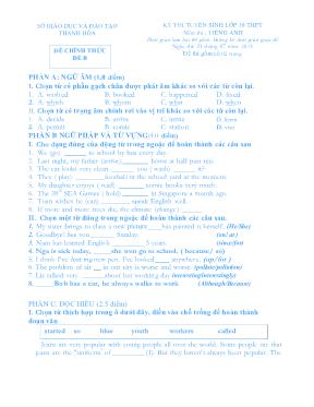 Đề thi tuyển sinh vào Lớp 10 THPT môn Tiếng A
