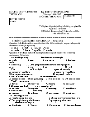 Đề thi tuyển sinh vào Lớp 10 THPT môn Tiếng A