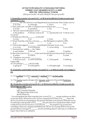 Đề thi tuyển sinh vào Lớp 10 THPT môn Tiếng Anh - Năm học 2009-2010 - Sở GD & ĐT Thành phố Hồ Chí Minh