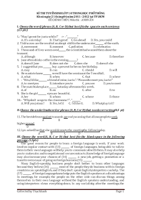 Đề thi tuyển sinh vào Lớp 10 THPT môn Tiếng Anh - Năm học 2011-2012 - Sở GD & ĐT Thành phố Hồ Chí Minh