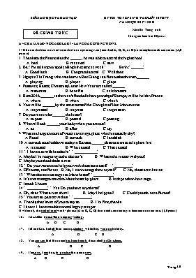 Đề thi tuyển sinh vào Lớp 10 THPT môn Tiếng Anh - Năm học 2017-2018