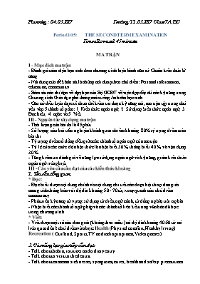 Giáo án Tiếng Anh 7 - Period 105: The second term examination - Năm học 2016-2017
