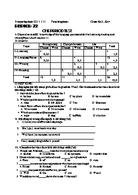 Giáo án Tiếng Anh 8 - Period 72: One period test