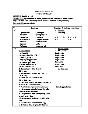 Giáo án Tiếng Anh 8 - Tiết 22 (Bản đẹp 3 cột)