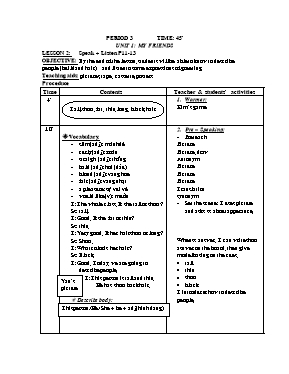 Giáo án Tiếng Anh 8 - Tiết 3 (3 cột)