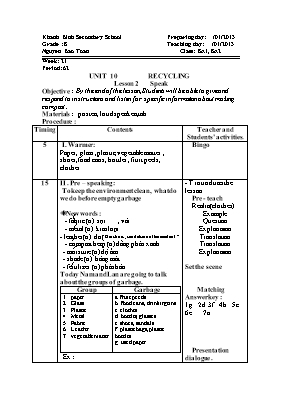 Giáo án Tiếng Anh 8 - Tiết 62 - Năm học 2012-2013 - Nguyễn Bảo Toàn