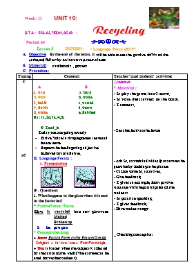 Giáo án Tiếng Anh 8 - Tiết 64 (Bản đẹp 3 cột)