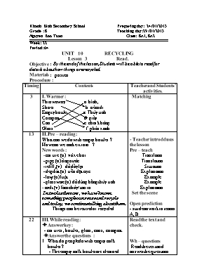 Giáo án Tiếng Anh 8 - Tiết 64 - Năm học 2012-2013 - Nguyễn Bảo Toàn