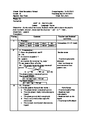 Giáo án Tiếng Anh 8 - Tiết 66 - Năm học 2012-2013 - Nguyễn Bảo Toàn