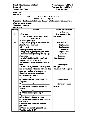 Giáo án Tiếng Anh 8 - Tiết 76 - Năm học 2012-2013 - Nguyễn Bảo Toàn