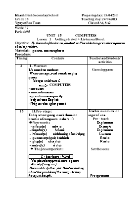 Giáo án Tiếng Anh Lớp 8 - Tiết 95 - Năm học 2012-2013 - Nguyễn Bảo Toàn